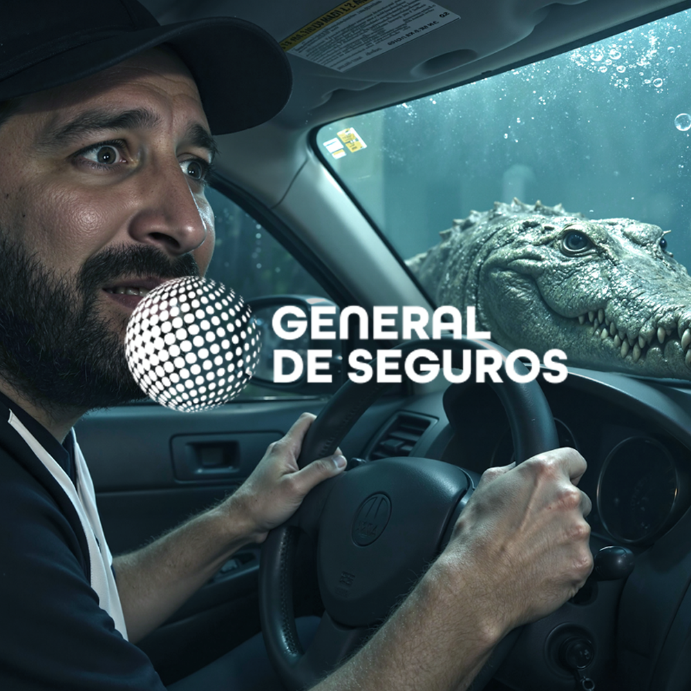 General de Seguros - Man in car with crocodile
